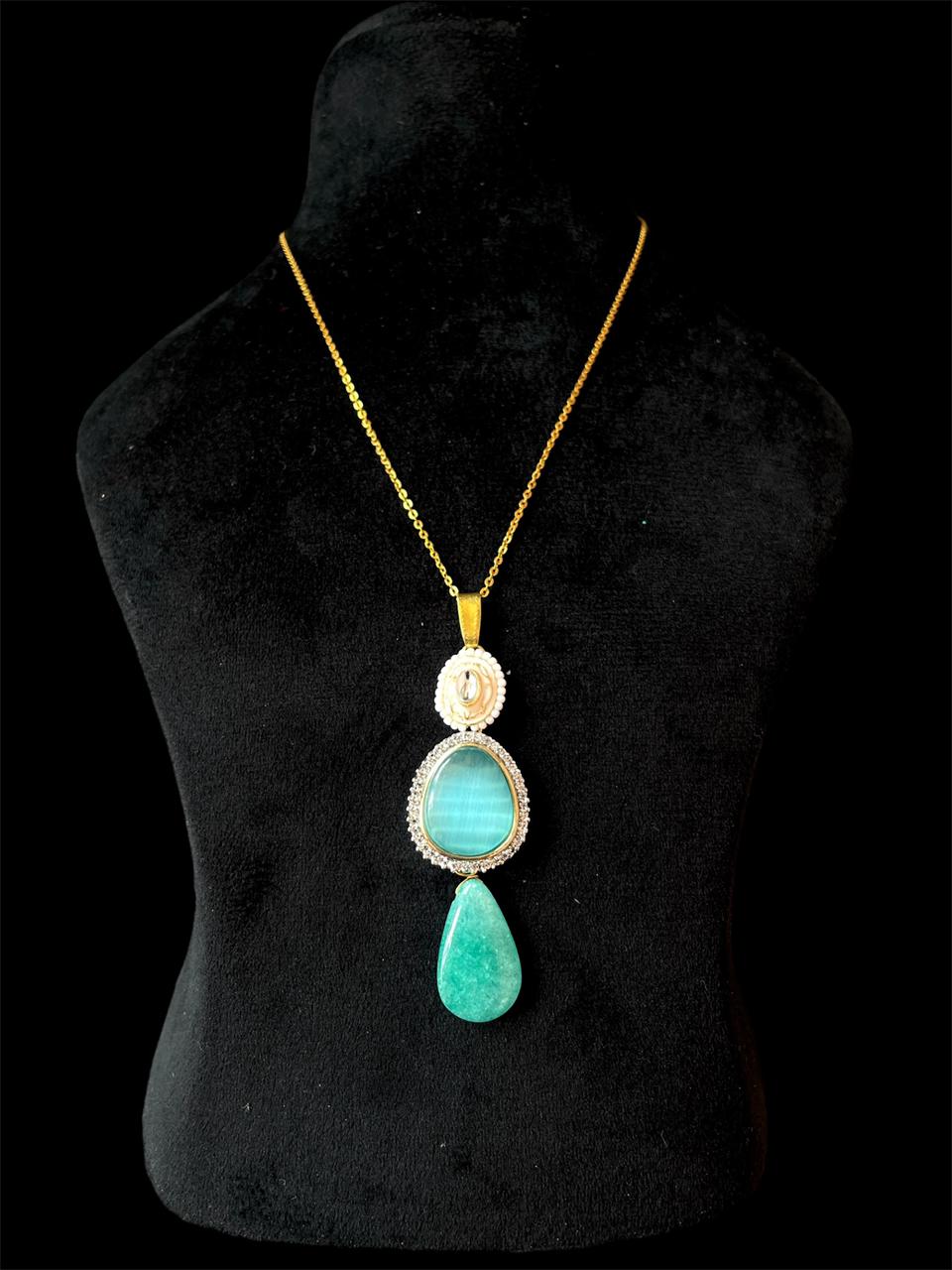 AD with Monalisa Stone Meenakari Pendant with Earring Set