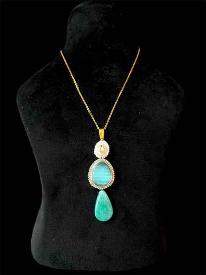 AD with Monalisa Stone Meenakari Pendant with Earring Set