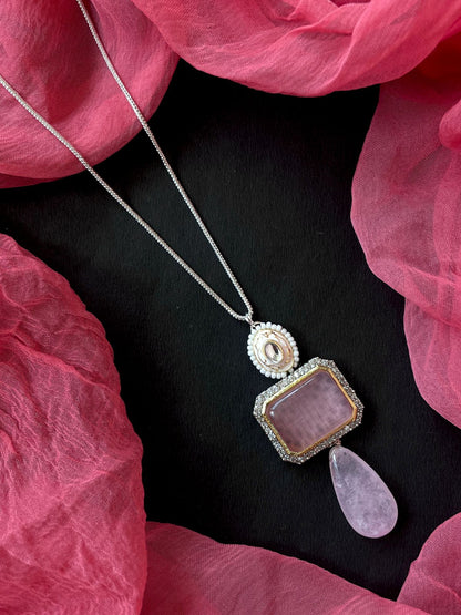 AD with Monalisa Jade Stone Meenkari Pendant Chain Necklace