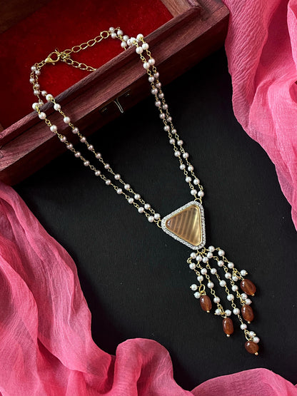 AD with Monalisa Jade Stone Beaded Pendant Beaded Mala Necklace