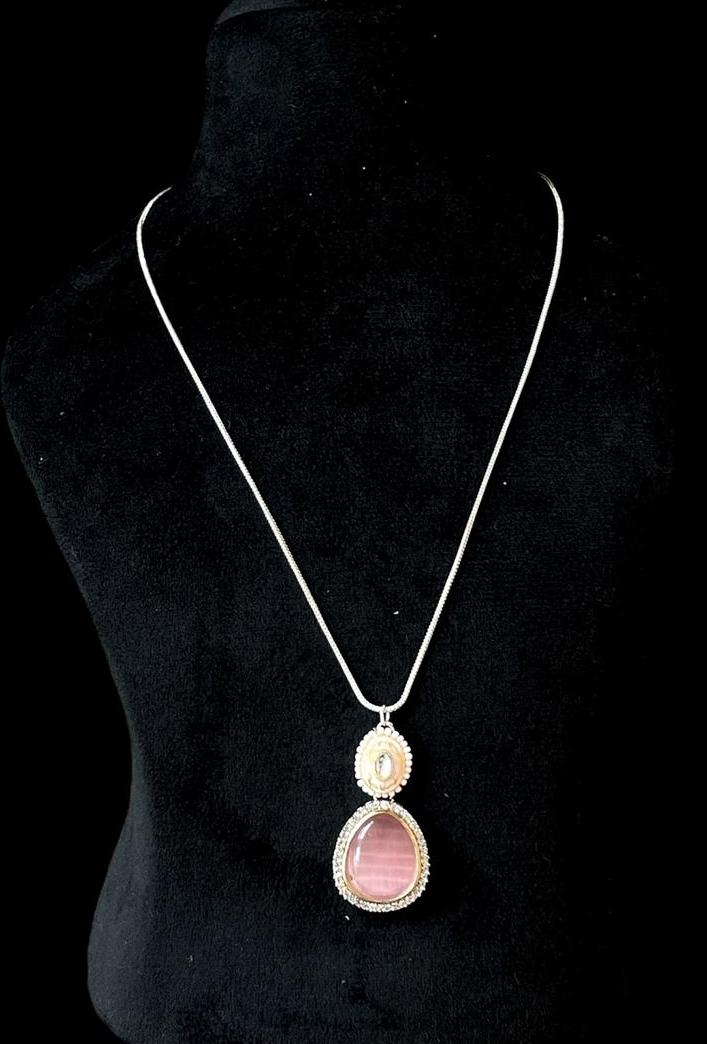 AD with Monalisa Stone Meenakari Pendant Chain Necklace