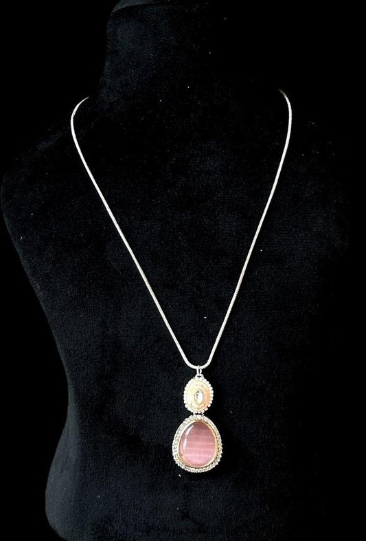 AD with Monalisa Stone Meenakari Pendant Chain Necklace