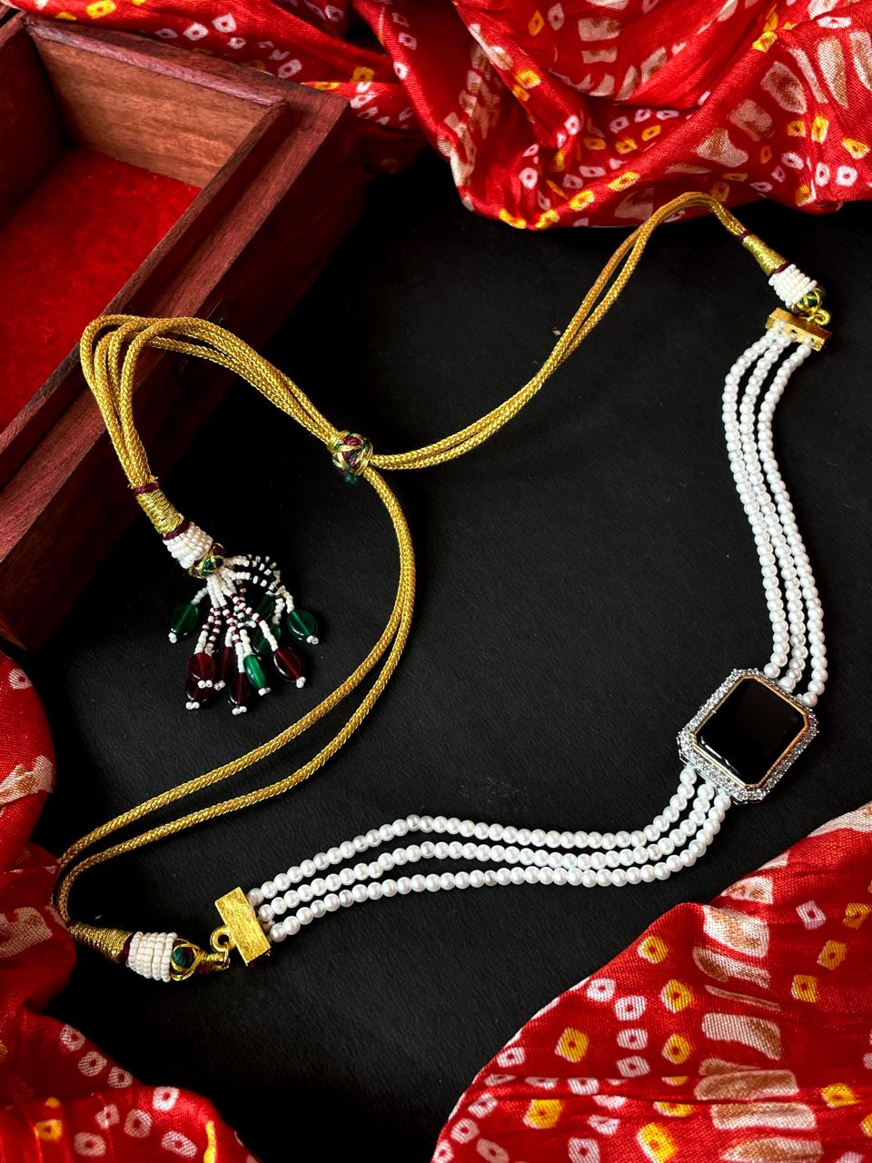 Monalisa with AD stone Pendant Beaded Mala Choker