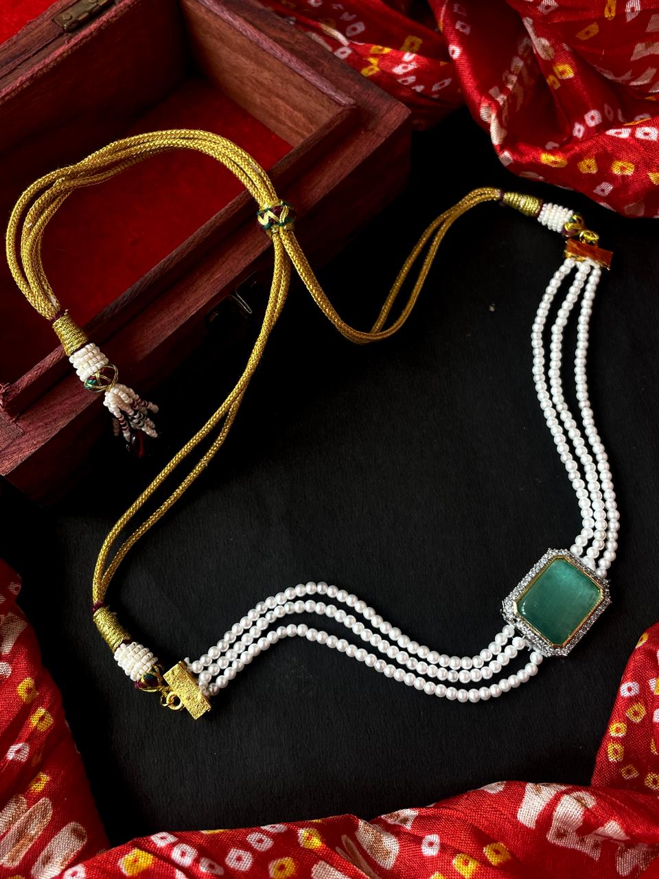 Monalisa with AD stone Pendant Beaded Mala Choker