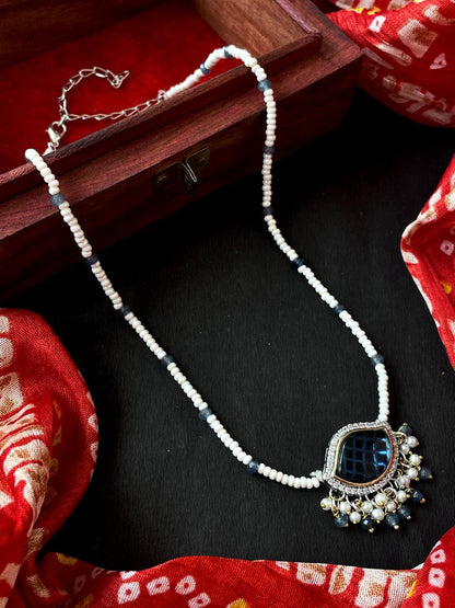 Monalisa with AD stone Pendant Beaded Mala Necklace