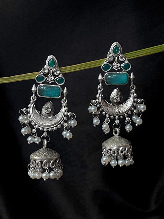 Monalisa Stone Beaded Partywear Silver Replica Earring