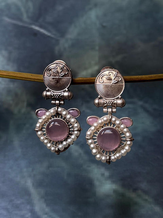 Monalisa Stone Beaded Silver Replica Earring