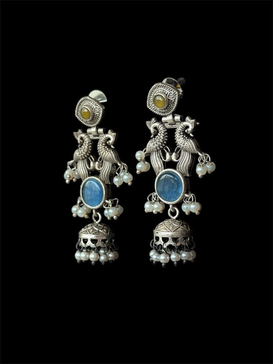 Monalisa Stone Peacock Silver Replica Partywear Earring