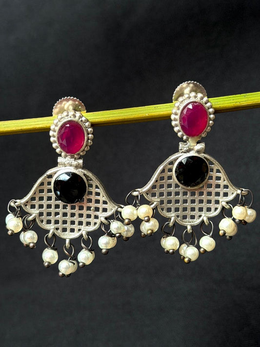 Monalisa Stone Beaded Silver Replica Earring