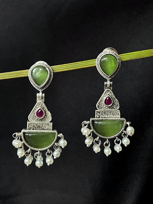 Monalisa Stone Beaded Silver Replica Earring