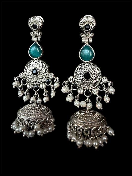 Monalisa Stone Beaded Ethnic Silver Replica Earring