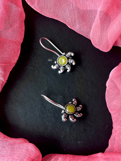 Monalisa Stone Oxidized Half Flower Small Earring