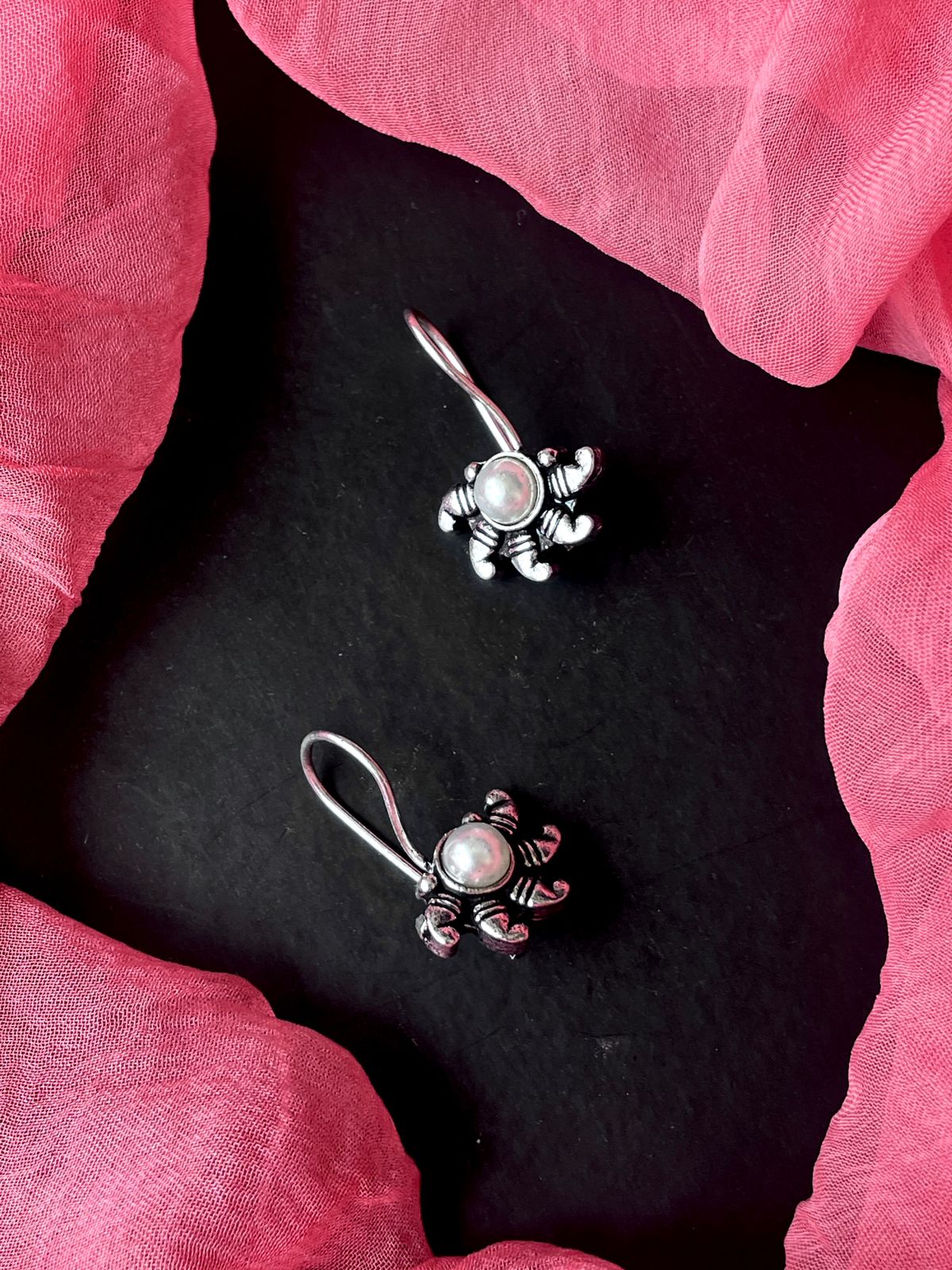 Monalisa Stone Oxidized Half Flower Small Earring