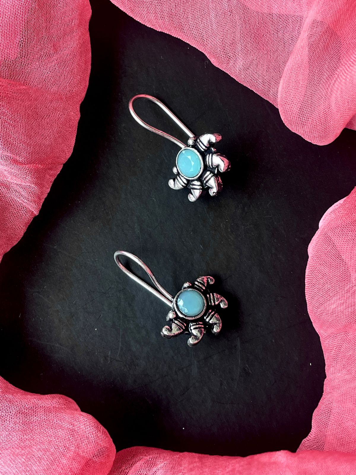 Monalisa Stone Oxidized Half Flower Small Earring