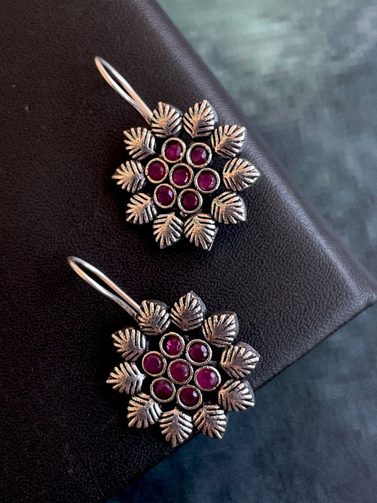 Oxidized Floral Dangle Earring