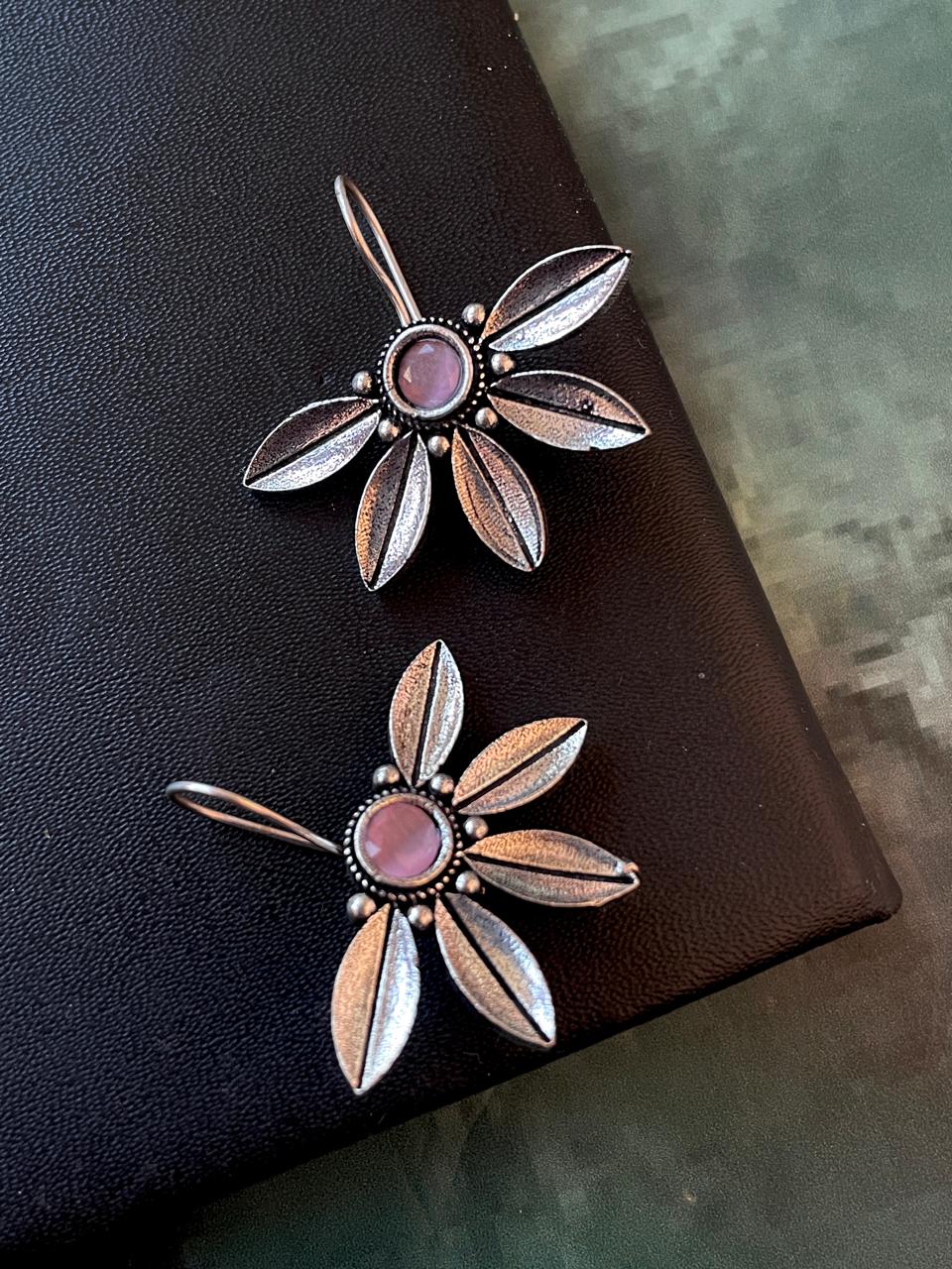 Half Flower Oxidized Ethnic Stud Earring