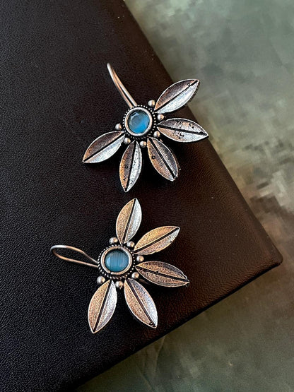 Half Flower Oxidized Ethnic Stud Earring