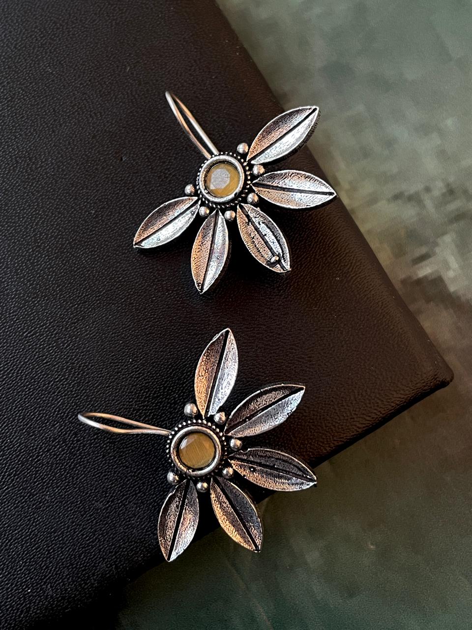 Half Flower Oxidized Ethnic Stud Earring