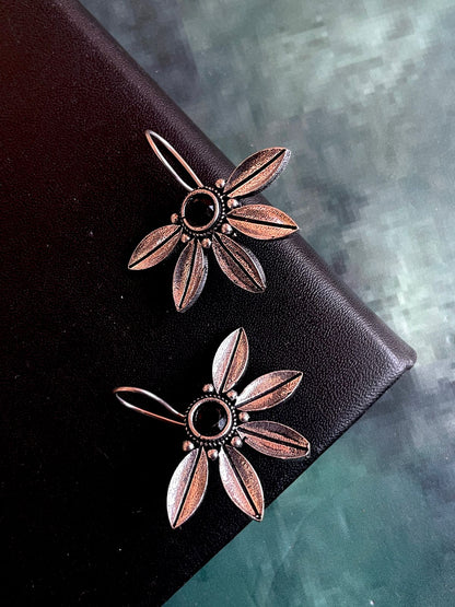 Half Flower Oxidized Ethnic Stud Earring