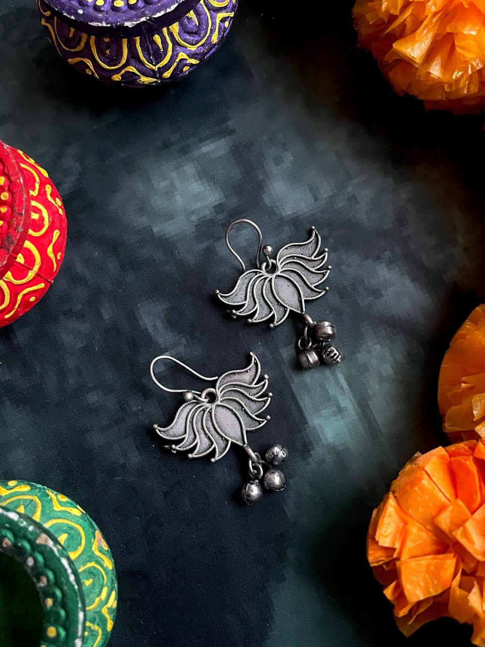 Oxidized Floral Ghunghroo Earring