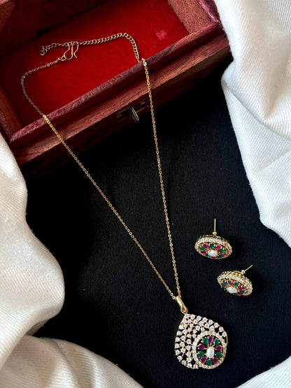 AD pendant Necklace with Earring Partywear Set