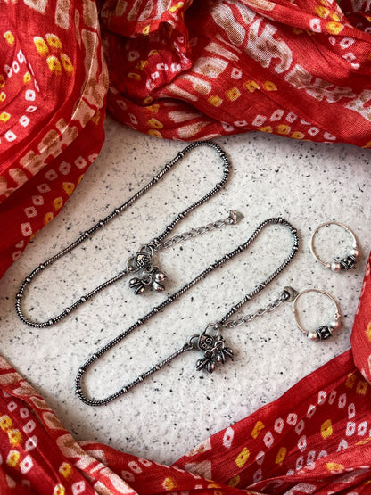 Oxidized Anklet and Earring set