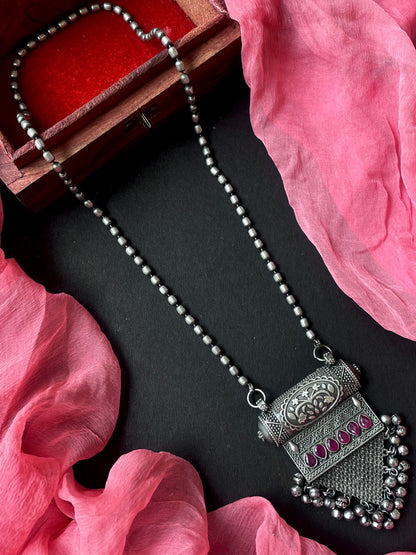 Oxidized Black Polish Pendant Chain Necklace