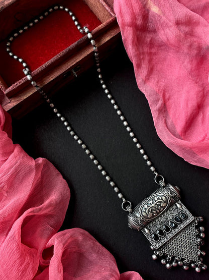 Oxidized Black Polish Pendant Chain Necklace