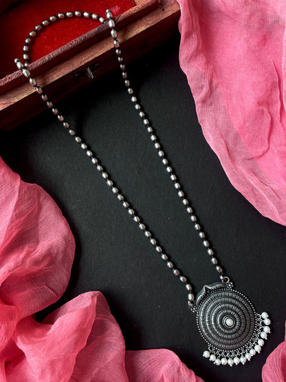 Oxidized Black Polish Pendant Chain Necklace