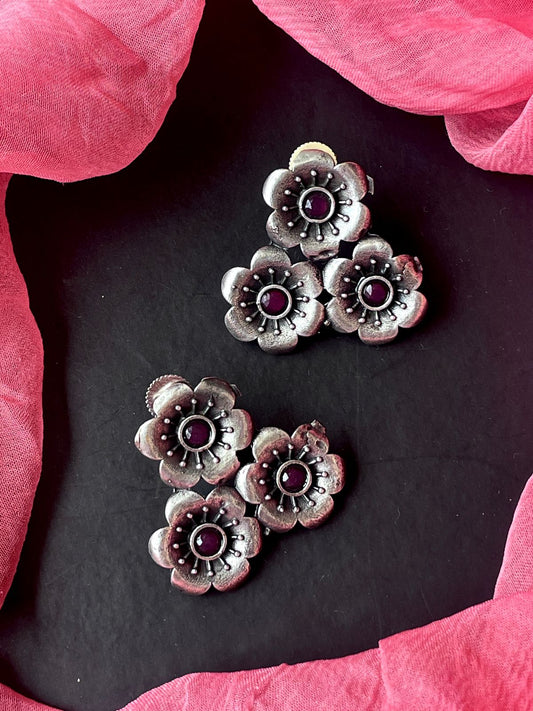Black Polish Floral Oxidized Earring