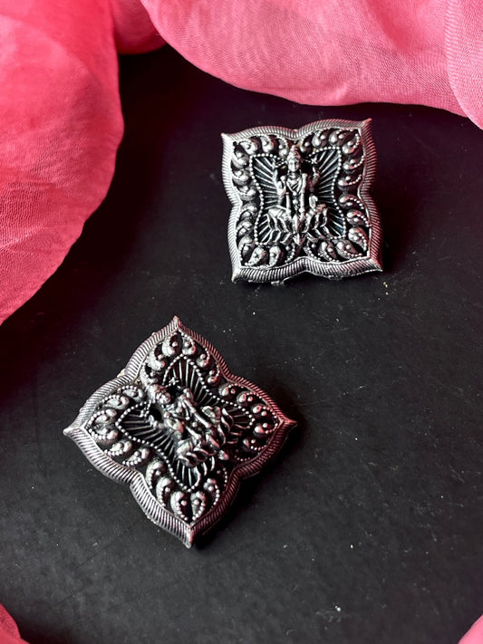 Oxidized Goddess Square shape Earring