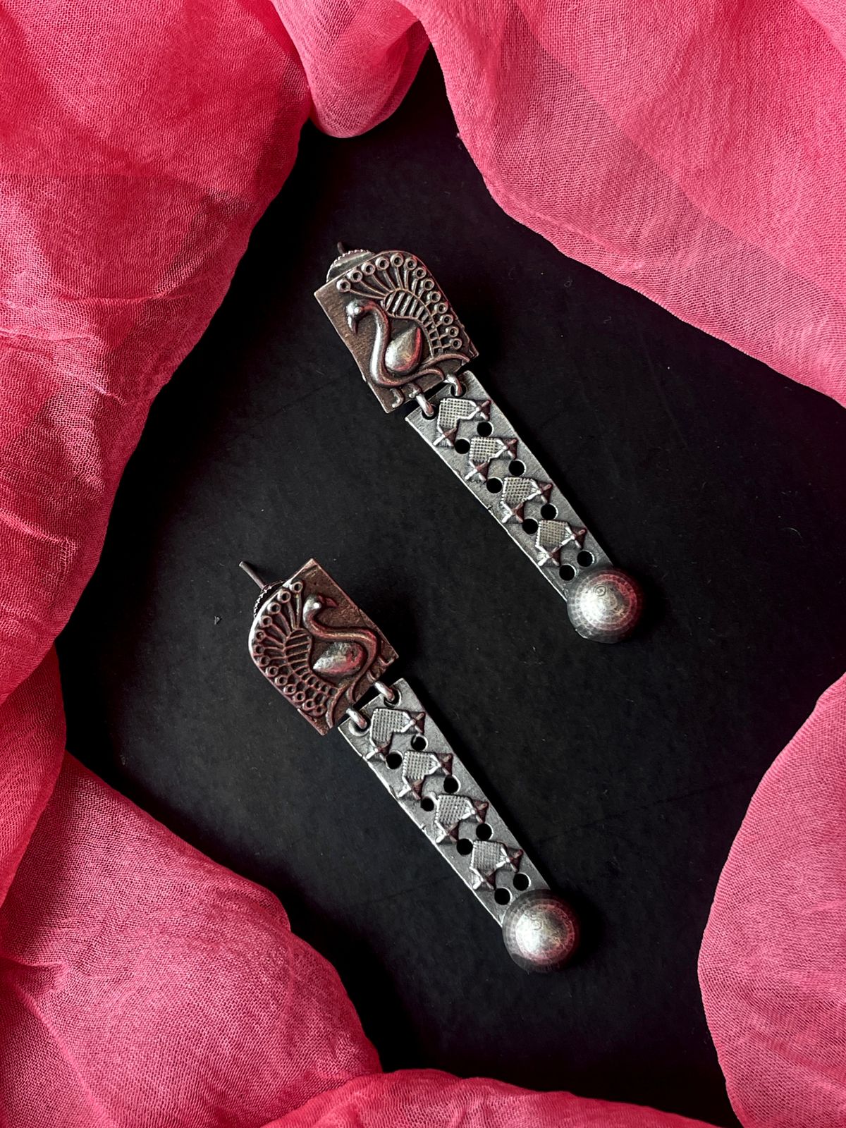 Black Polish Long Oxidized Earring