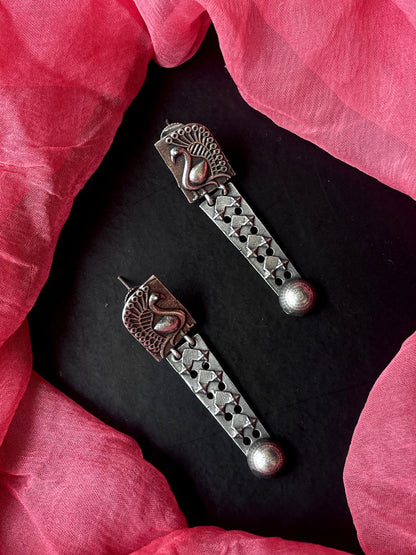 Black Polish Long Oxidized Earring