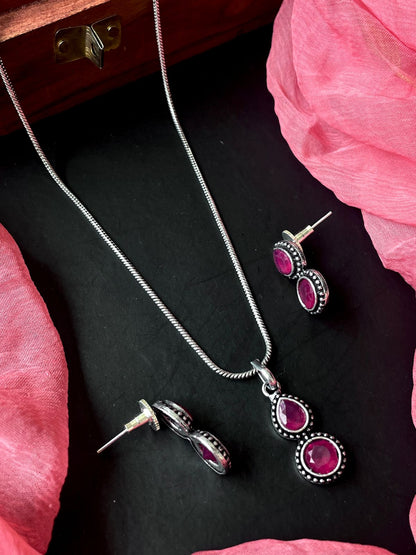 Monalisa Stone Oxidize Pendant Chain Necklace with Earring set