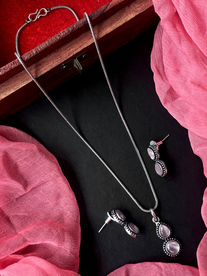 Monalisa Stone Oxidize Pendant Chain Necklace with Earring set