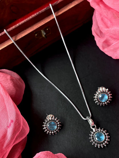 Monalisa Stone Oxidize Pendant Chain Necklace with Earring set