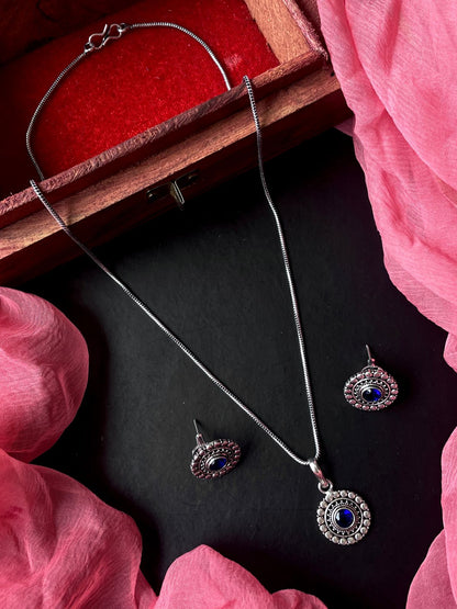 Monalisa Stone Oxidize Pendant Chain Necklace with Earring set