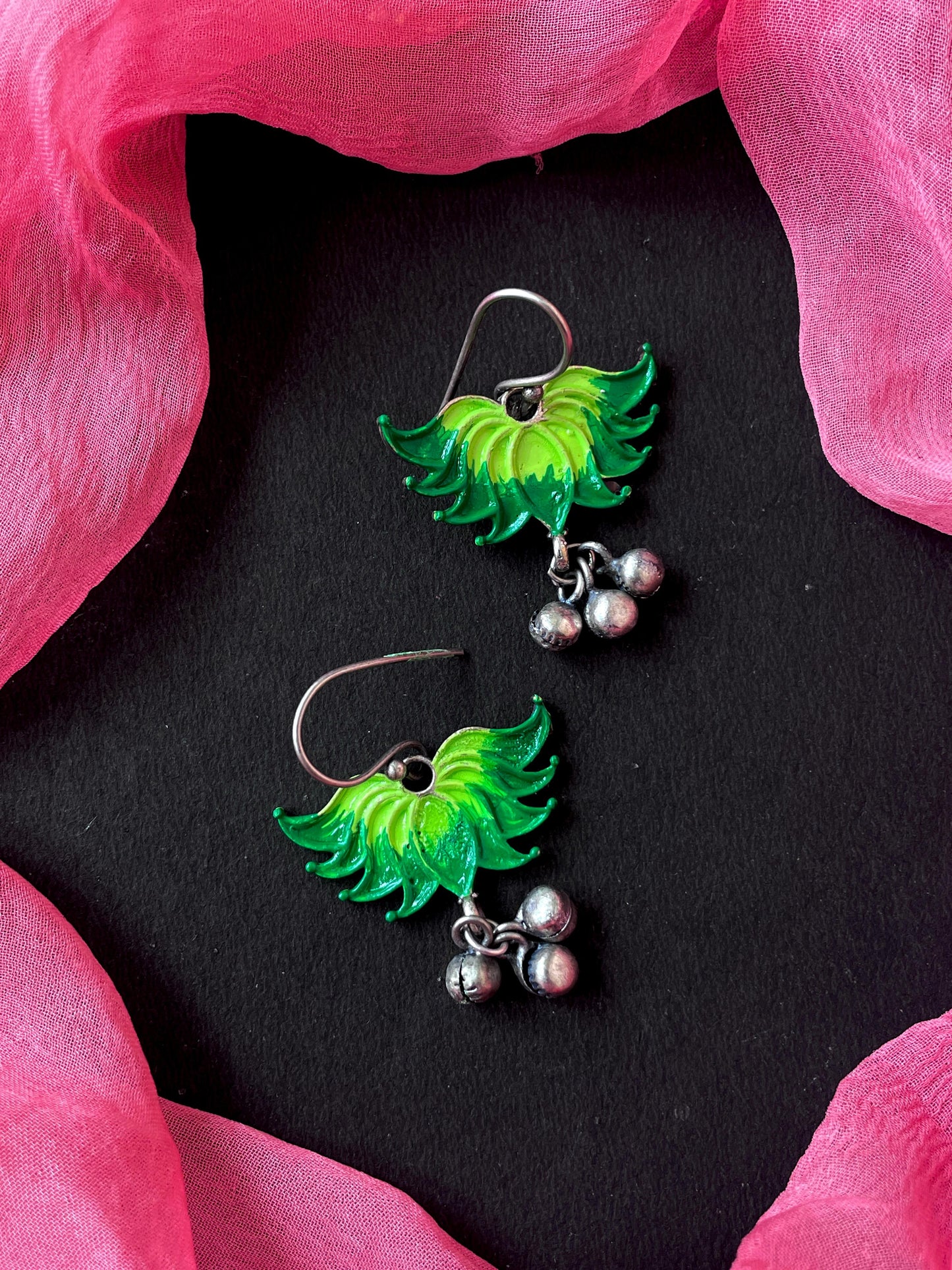Hand Painted Oxidized Floral Ghunghroo Earring