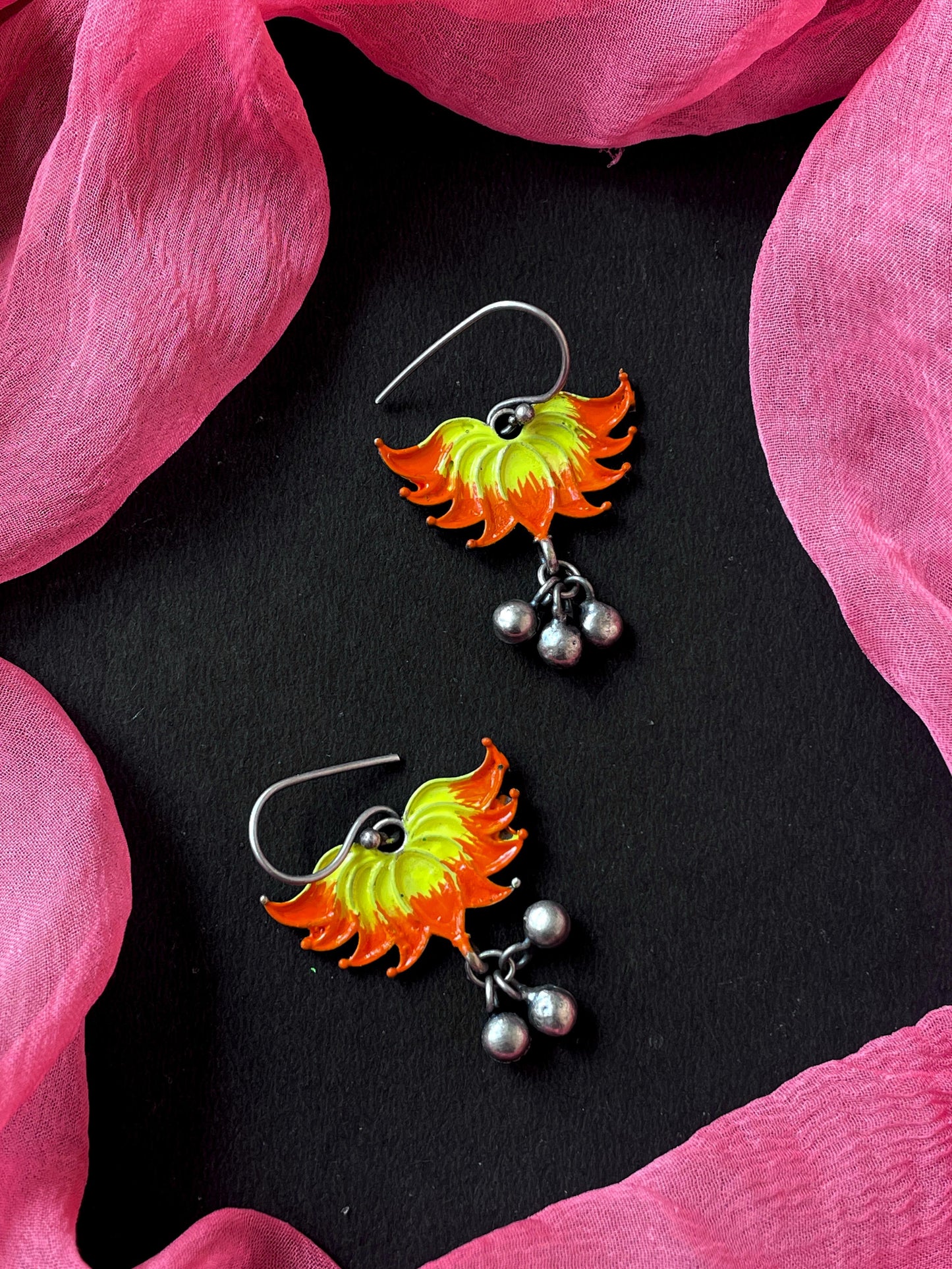 Hand Painted Oxidized Floral Ghunghroo Earring