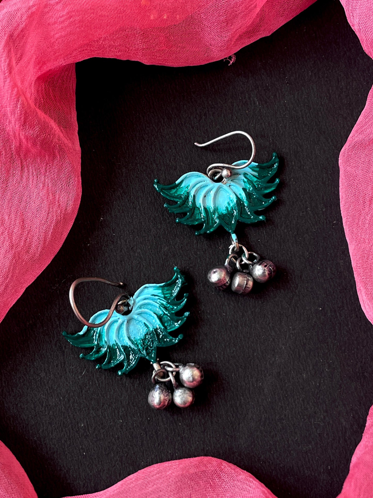 Hand Painted Oxidized Floral Ghunghroo Earring
