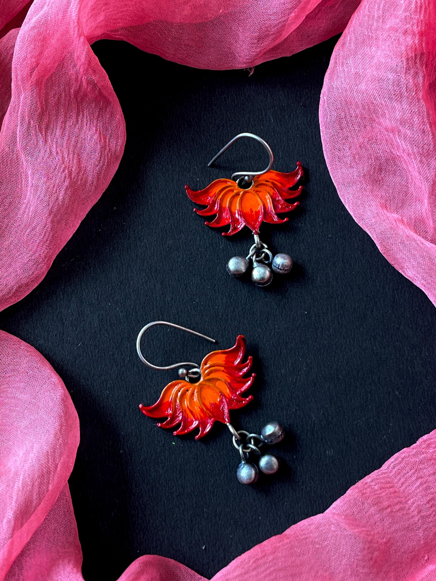 Hand Painted Oxidized Floral Ghunghroo Earring