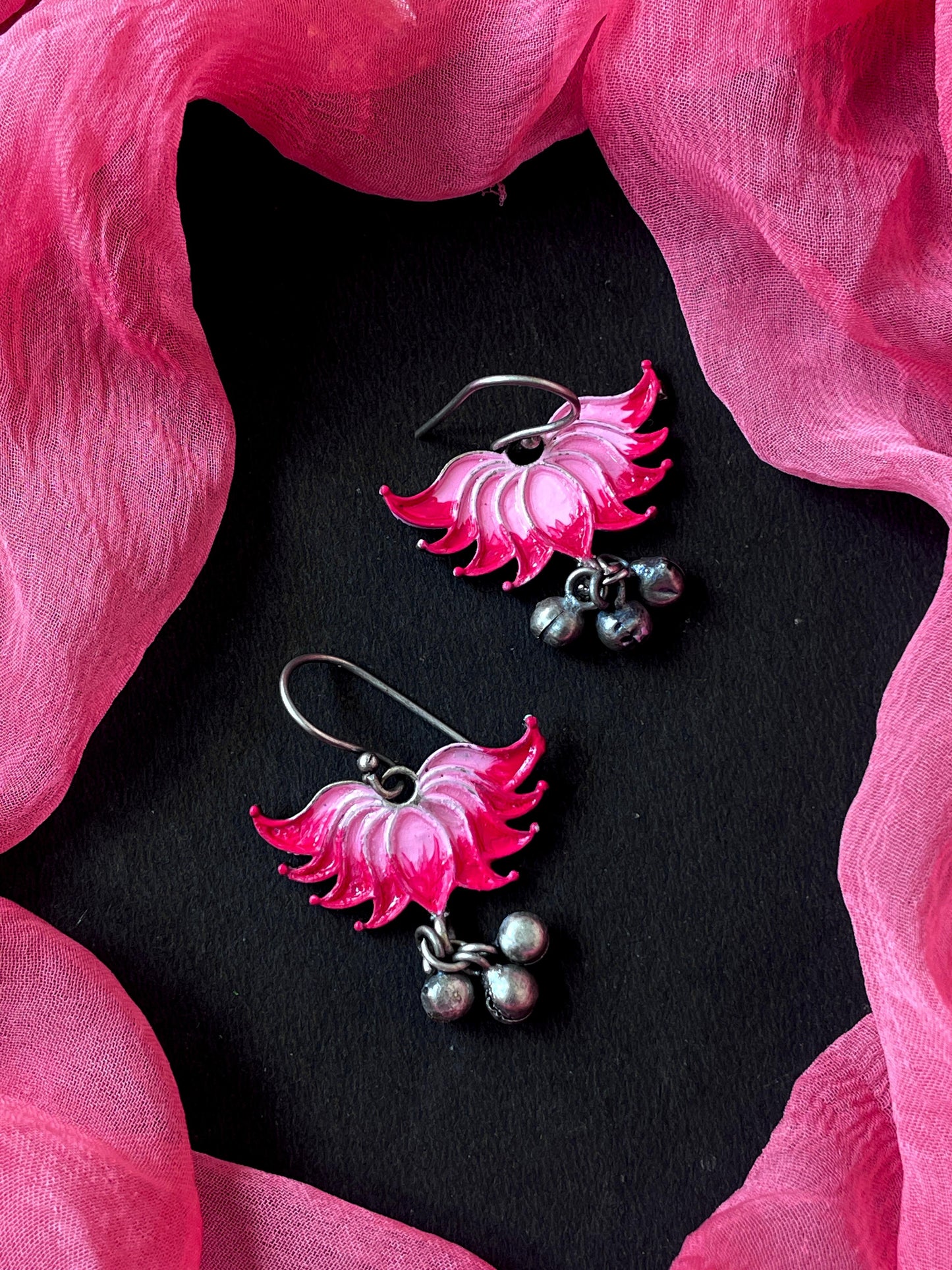 Hand Painted Oxidized Floral Ghunghroo Earring