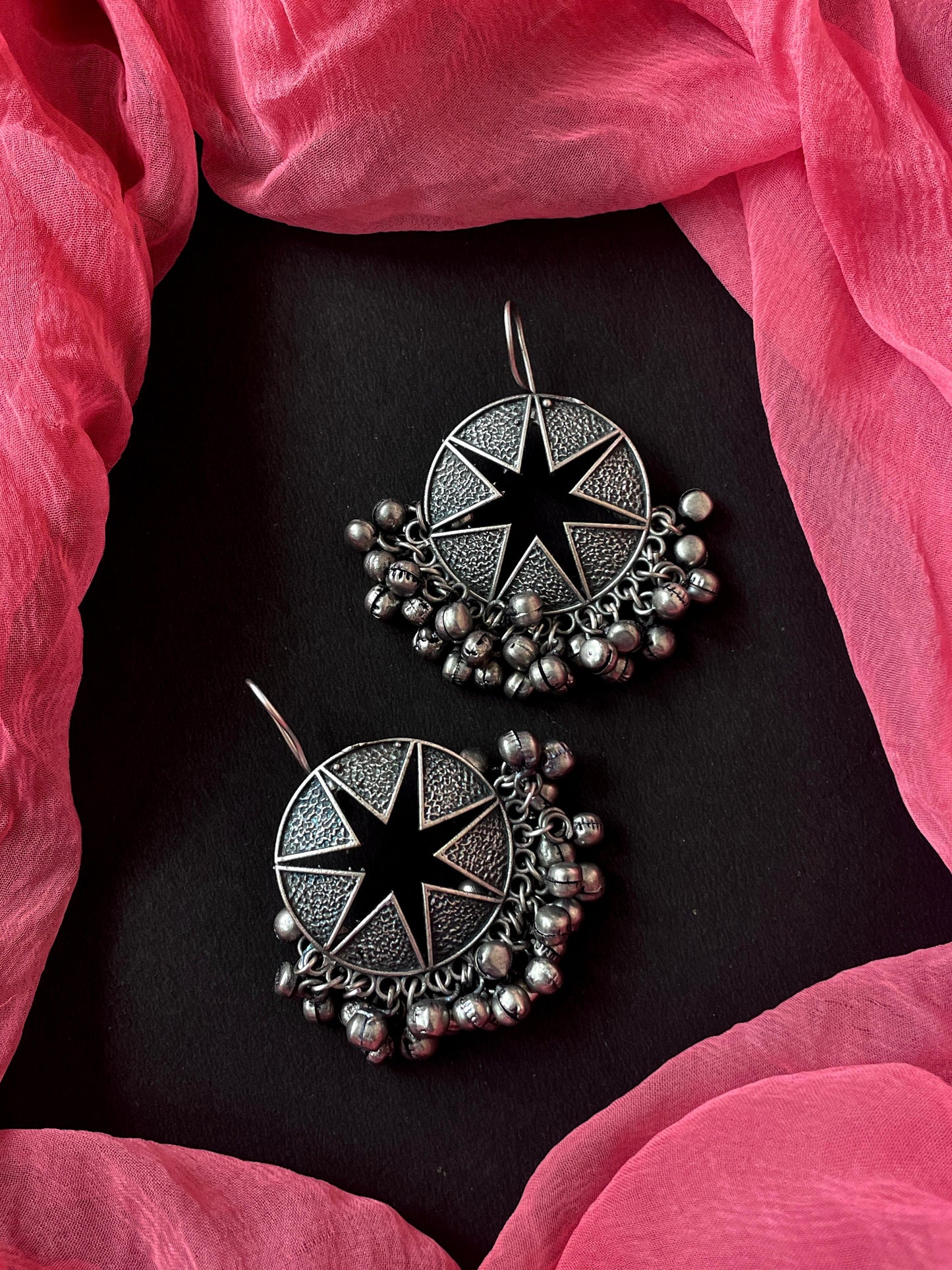 Black Polish Star Shape Oxidized with Ghunghroo Earring
