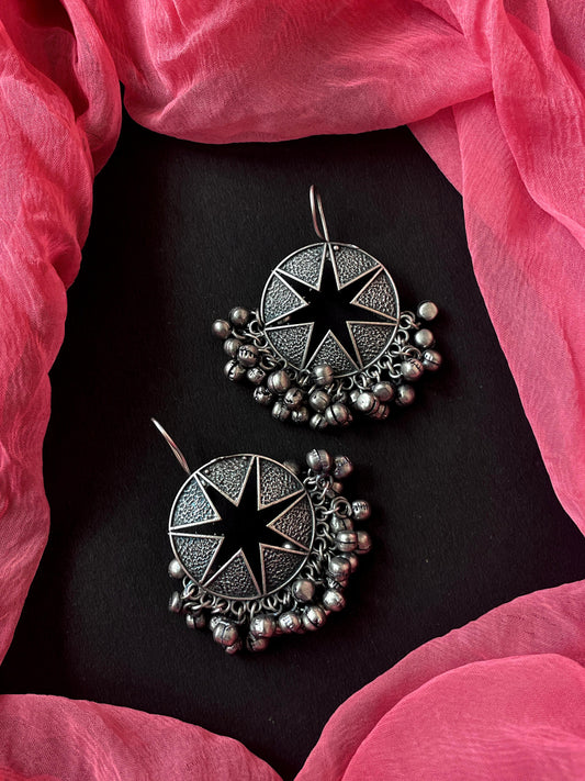 Black Polish Star Shape Oxidized with Ghunghroo Earring