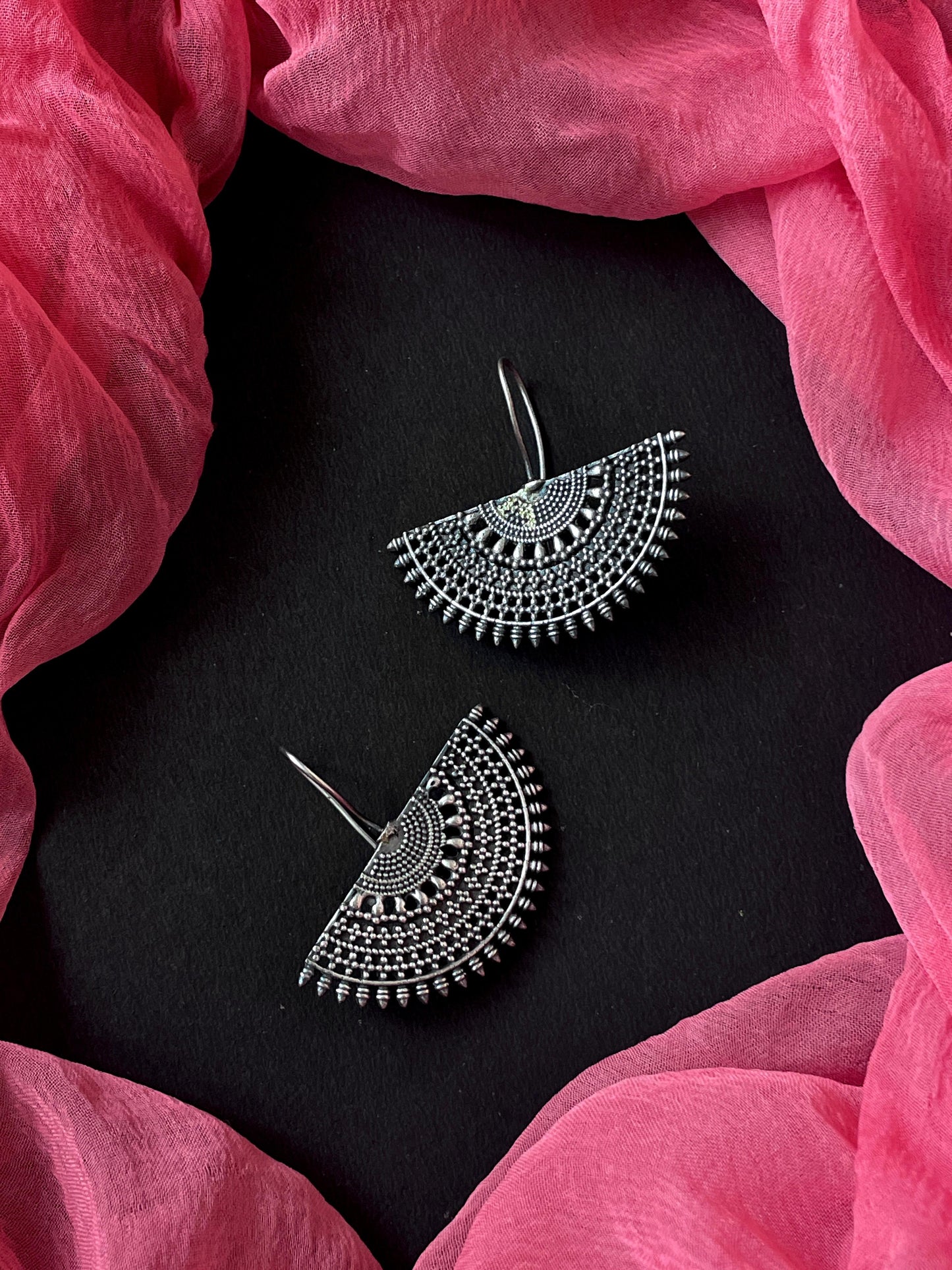 Oxidized Half Floral Earring