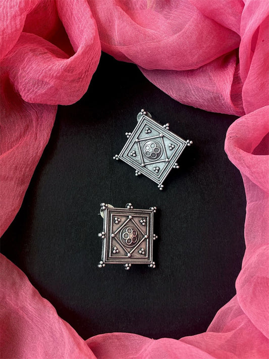 Oxidized Ethnic Square Earring