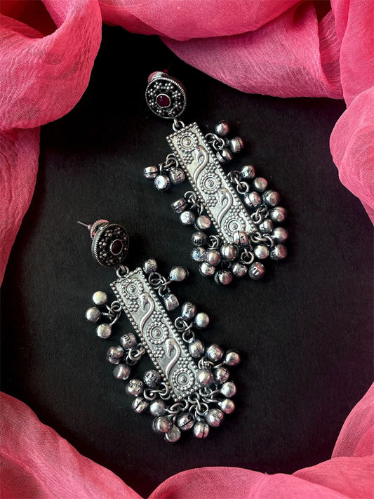 Black Polish Long Earring with Ghunghroo