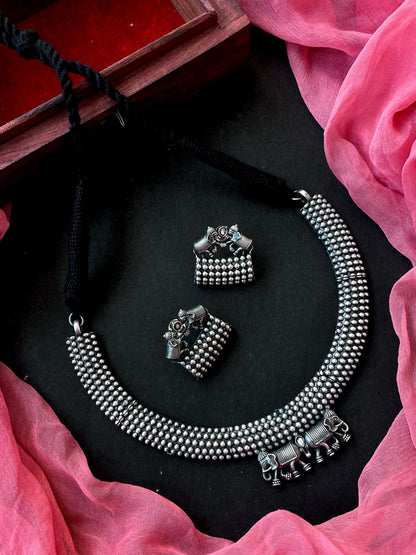 Oxidzied Choker with Earring (Elephant Shape) set