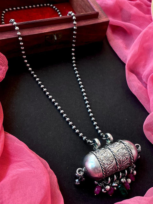 Oxidized Ethnic Pendant Chain Necklace