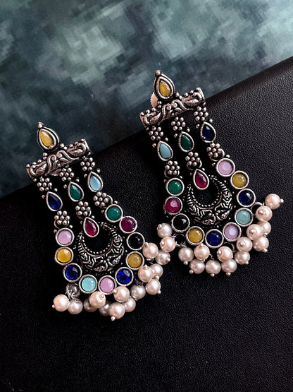 Monalisa Stones Oxidized Beaded Earring